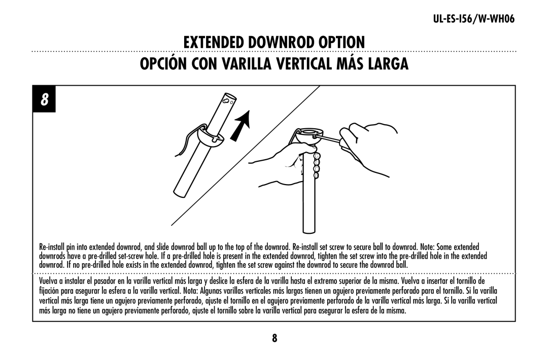 Westinghouse owner manual Extended Downrod Option, Opción Con Varilla Vertical Más Larga, UL-ES-I56/W-WH06 